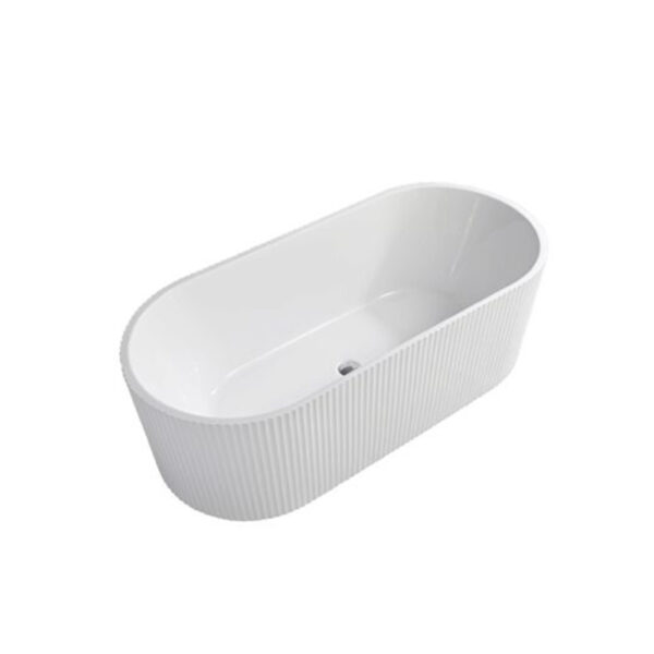 Cadă freestanding 9003TL din acril alb, formă ovală, cu exteriorul riflat vertical