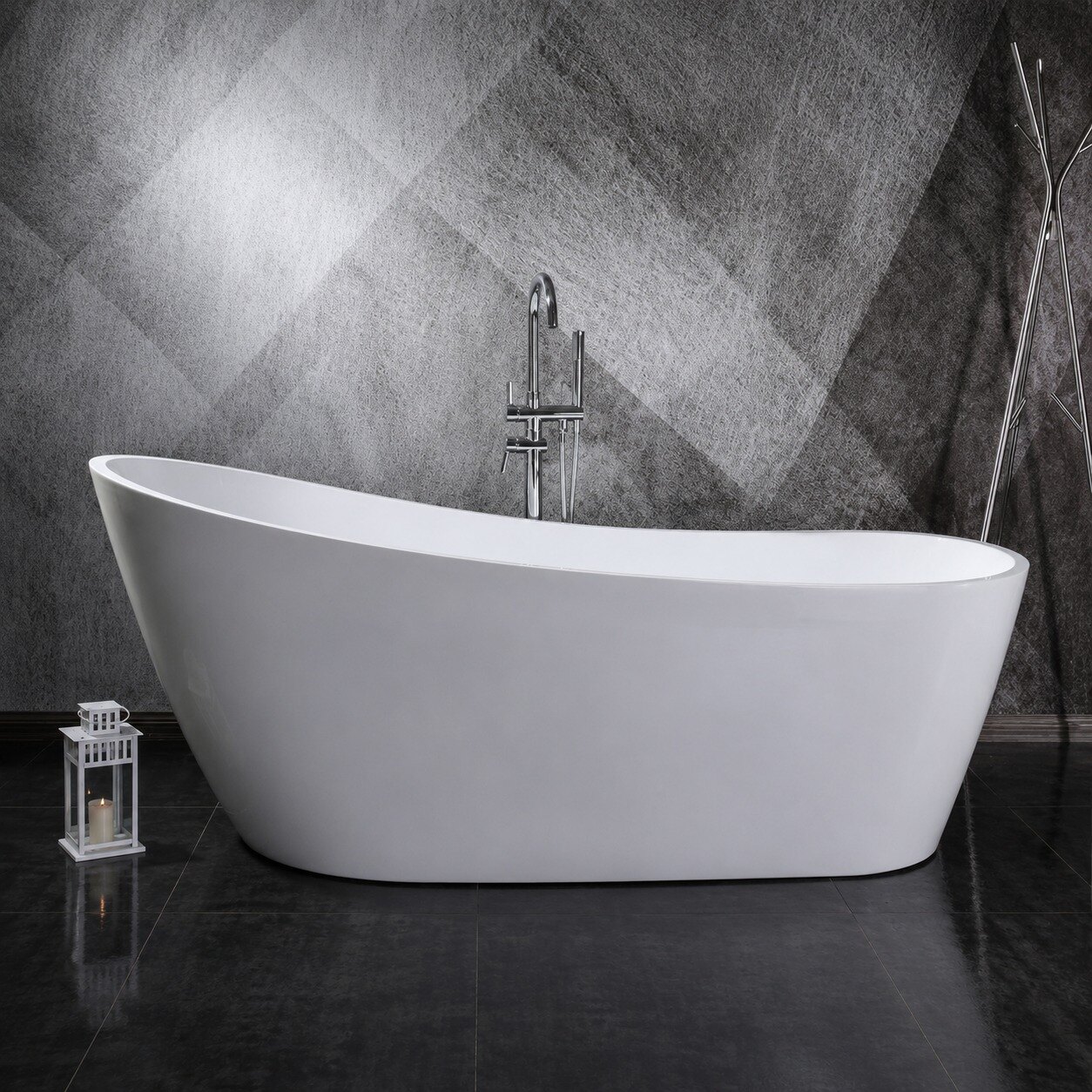 Cadă freestanding 9008 – vedere laterală Cadă freestanding 9008 din acril alb, vedere laterală cu un capăt înălțat