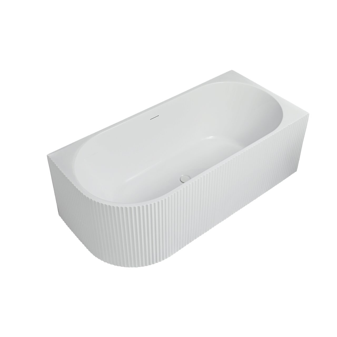 Cadă de colț 9019BT – exterior riflat Cadă freestanding de colț 9019BT din acril alb, cu exteriorul riflat, vedere de sus