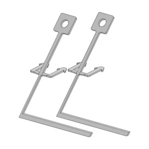 Două chei metalice de demontare clipJuAn, cu capăt plat găurit, cârlige laterale și talpă îndoită în unghi drept