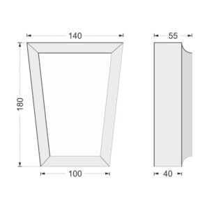Desenul cotat al cheii de boltă AC-903, vedere din față și din profil: 18 x 14 x 5,5 cm