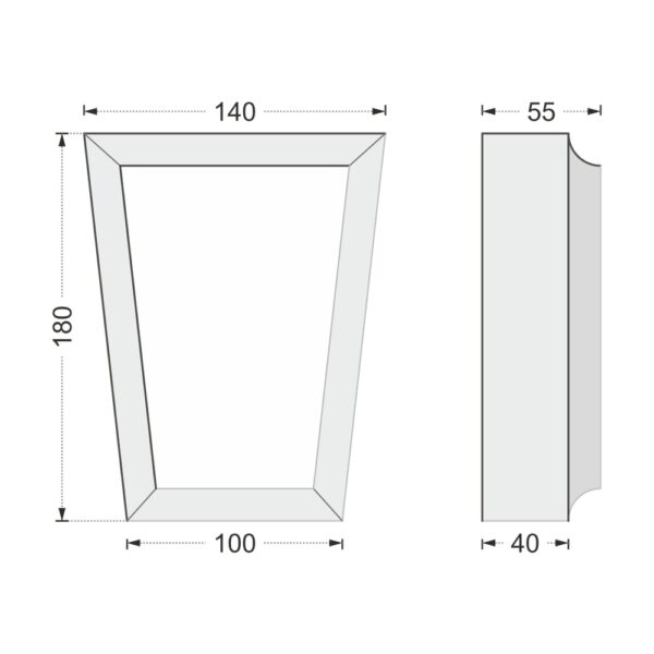 Desenul cotat al cheii de boltă AC-903, vedere din față și din profil: 18 x 14 x 5,5 cm