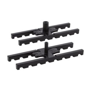Două clipsuri distanțiere Baso de 7 mm din plastic negru, cu brațe zimțate și știft central pentru rost