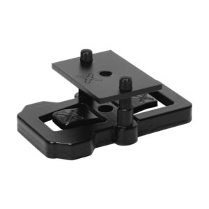 Clip Ligo N 34 din plastic negru, cu placă superioară, două știfturi distanțieri și clapetă marcată cu X