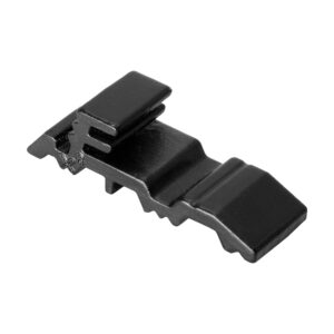 Clips distanțier Fugo 8 din polipropilenă neagră, cu cifra 8 și sigla în relief, dinți de poziționare și două brațe suprapuse