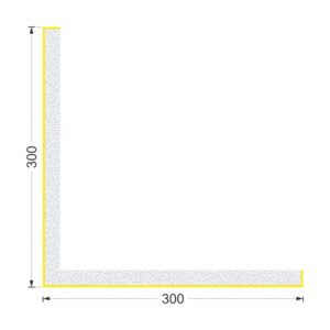 Secțiunea colțarului K-641 cu cote: două aripi de 300 mm