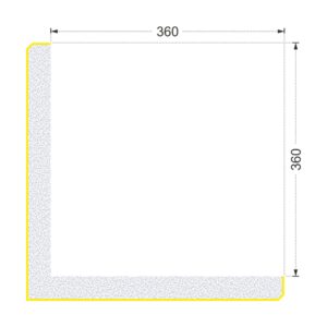 Secțiunea colțarului K-728 cu cote: două aripi de 360 mm
