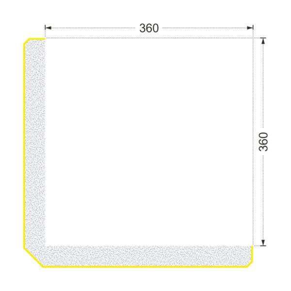 Secțiunea colțarului K-729 cu cote: două aripi de 360 mm