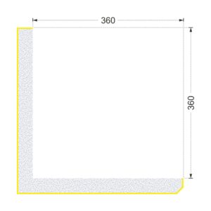 Secțiunea colțarului K-730 cu cote: două aripi de 360 mm