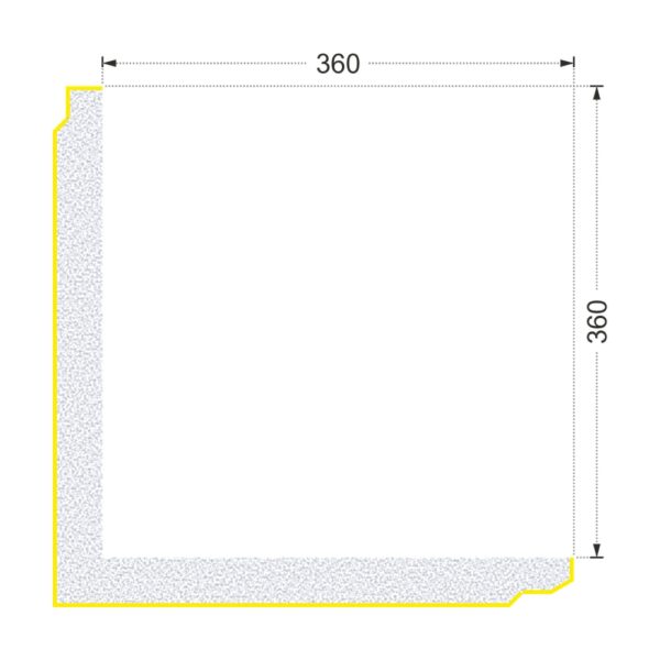 Secțiunea colțarului K-731 cu cote: două aripi de 360 mm