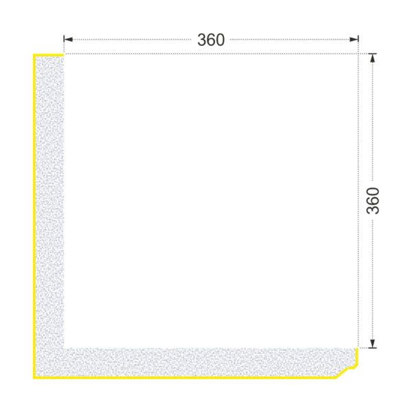 Secțiunea colțarului K-732 cu cote: două aripi de 360 mm