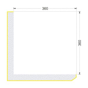 Secțiunea colțarului K-734 cu cote: două aripi de 360 mm