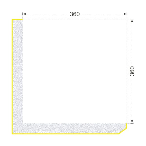 Secțiunea colțarului K-734 cu cote: două aripi de 360 mm