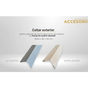 Colțare exterioare pentru panouri sandwich, gri perlat și crem perlat, cu cotele 3000 × 50 × 50 mm