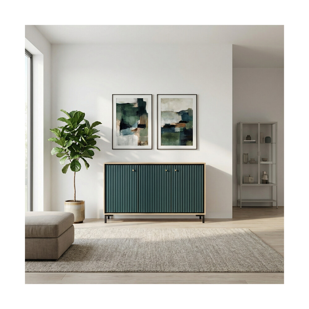 Comodă living Nordic Slim, 1300x370x920 mm, PAL laminat și MDF, design modern și elegant Comodă living Nordic Slim, 1300x370x920 mm, PAL laminat și MDF, design modern și elegant