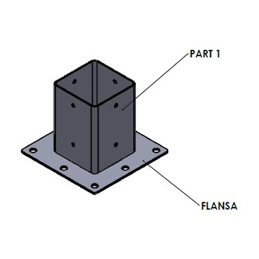 Conector bază stâlp pentru grinzi de lemn 100 × 100 mm, oțel 2 mm vopsit, fixare la sol