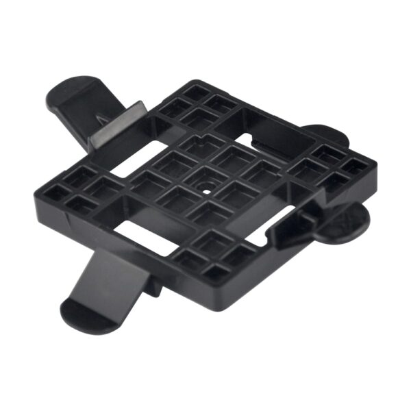 Conector Relo KV 56 din plastic negru, cu placă nervurată pătrată și clapete de prindere pe laturi