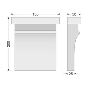 Desenul cotat al consolei decorative AC-941, vedere din față și din profil: 20 x 18 x 5 cm