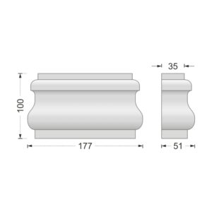 Desenul cotat al consolei decorative AC-948, vedere din față și din profil: 10 x 17,7 x 5,1 cm