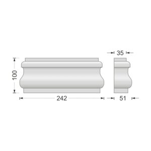 Desenul cotat al consolei decorative AC-950, vedere din față și din profil: 10 x 24,2 x 5,1 cm