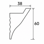 Desen tehnic al unei cornișe pentru bandă LED, cu cotele de 38 și 60 mm