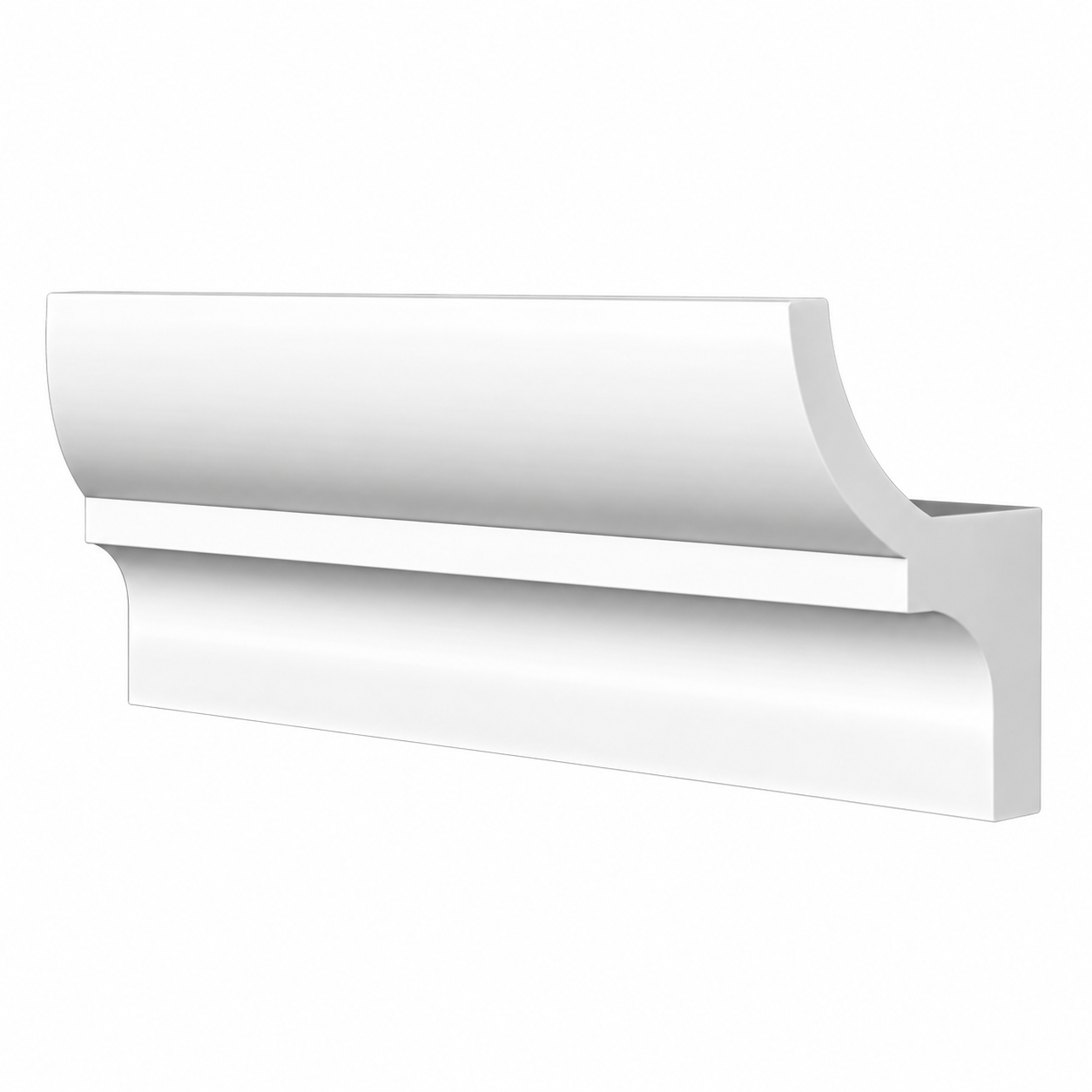 Cornișă JX90-W pentru bandă LED Bară de cornișă JX90-W albă, cu curbură amplă sus și treaptă decorativă la mijloc