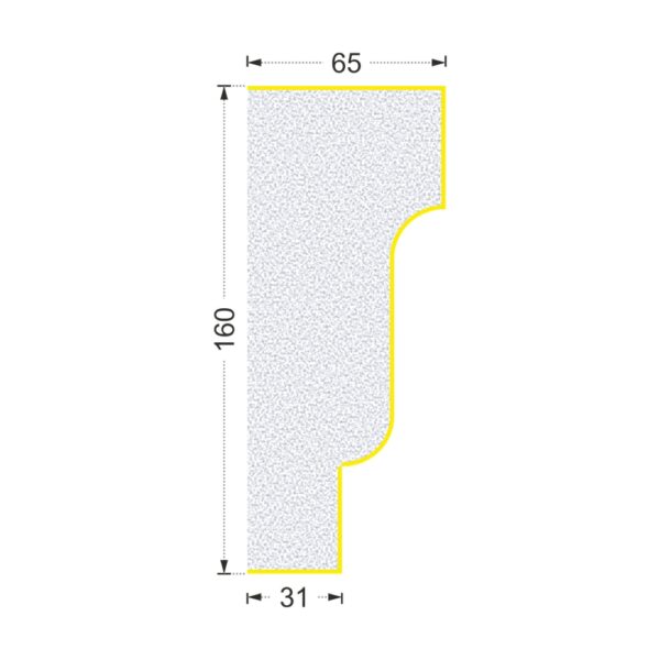 Secțiunea profilului A-303 cu cote: lățime 160 mm, ieșire din perete 65 mm