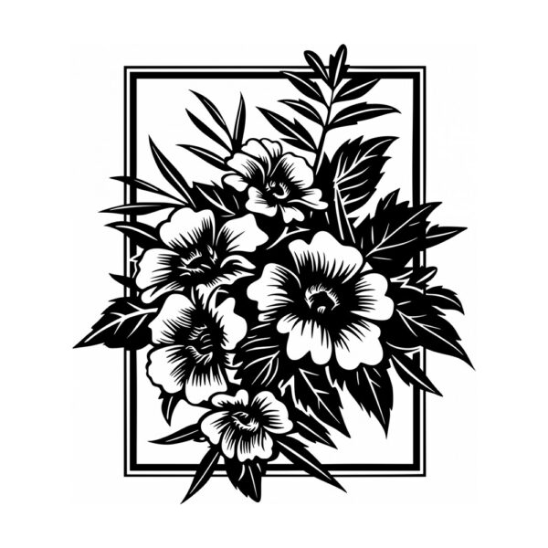 Decor de perete din metal Panou floral Flower1, 50 × 70 cm, negru
