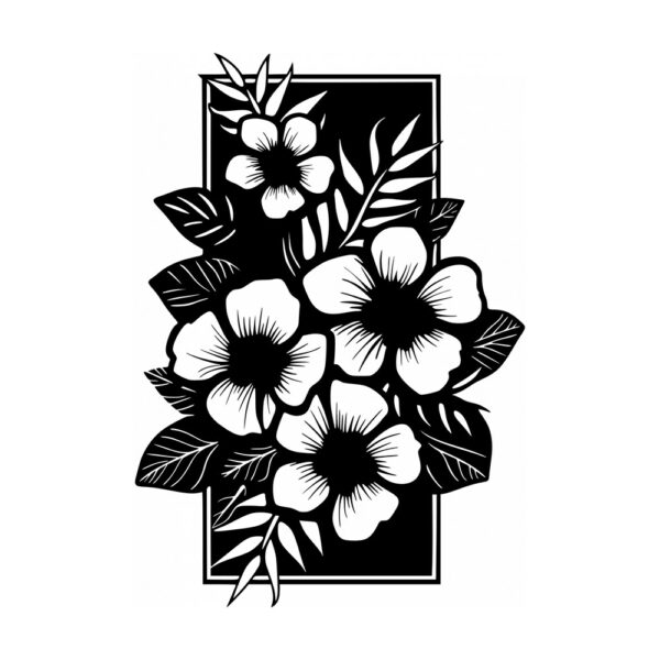 Decor de perete din metal Panou floral Flower2, 40 × 70 cm, negru