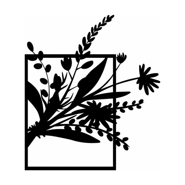 Decor de perete din metal Panou floral Flower4, 50 × 70 cm, negru