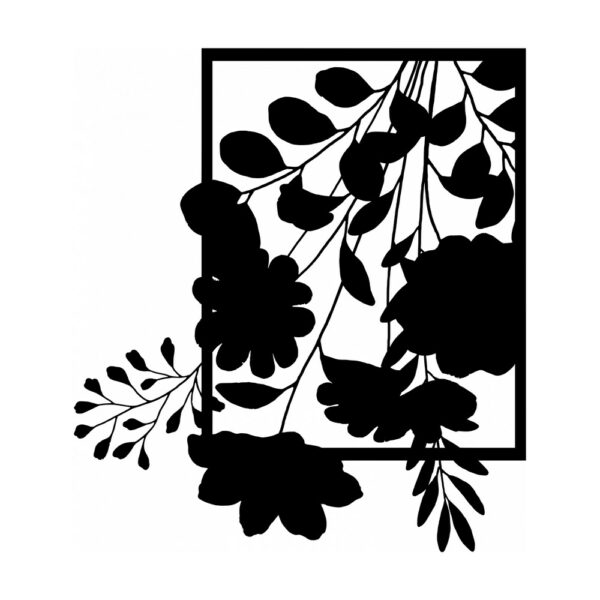 Decor de perete din metal Panou floral Flower5, 50 × 70 cm, negru