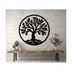 Decor de perete din metal Pomul vieții D1, rotund, 50 cm, negru