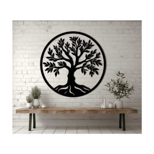 Decor de perete din metal Pomul vieții D1, rotund, 50 cm, negru