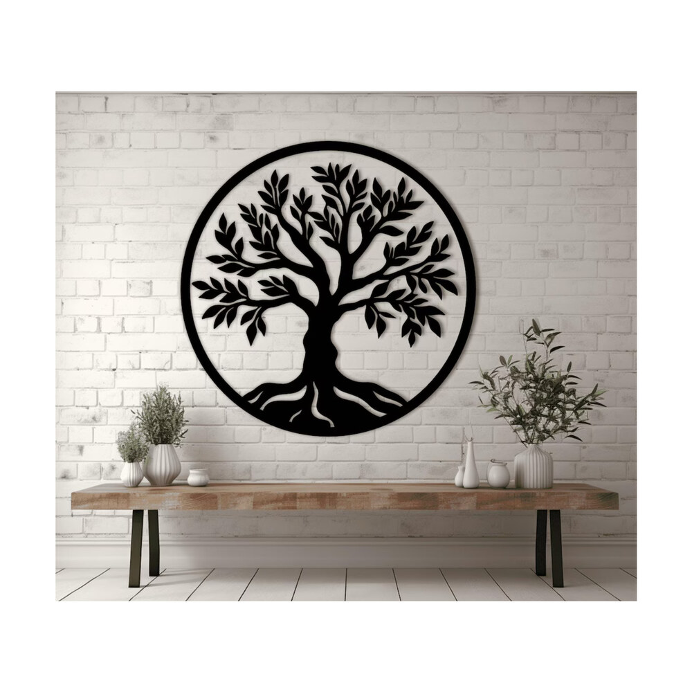 Decor de perete din metal Pomul vieții D1, rotund, 50 cm, negru Decor de perete din metal Pomul vieții D1, rotund, 50 cm, negru