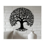 Decor de perete din metal Pomul vieții Tree3, rotund, 50 cm, negru