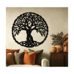 Decor de perete din metal Pomul vieții Tree7, rotund, 50 cm, negru