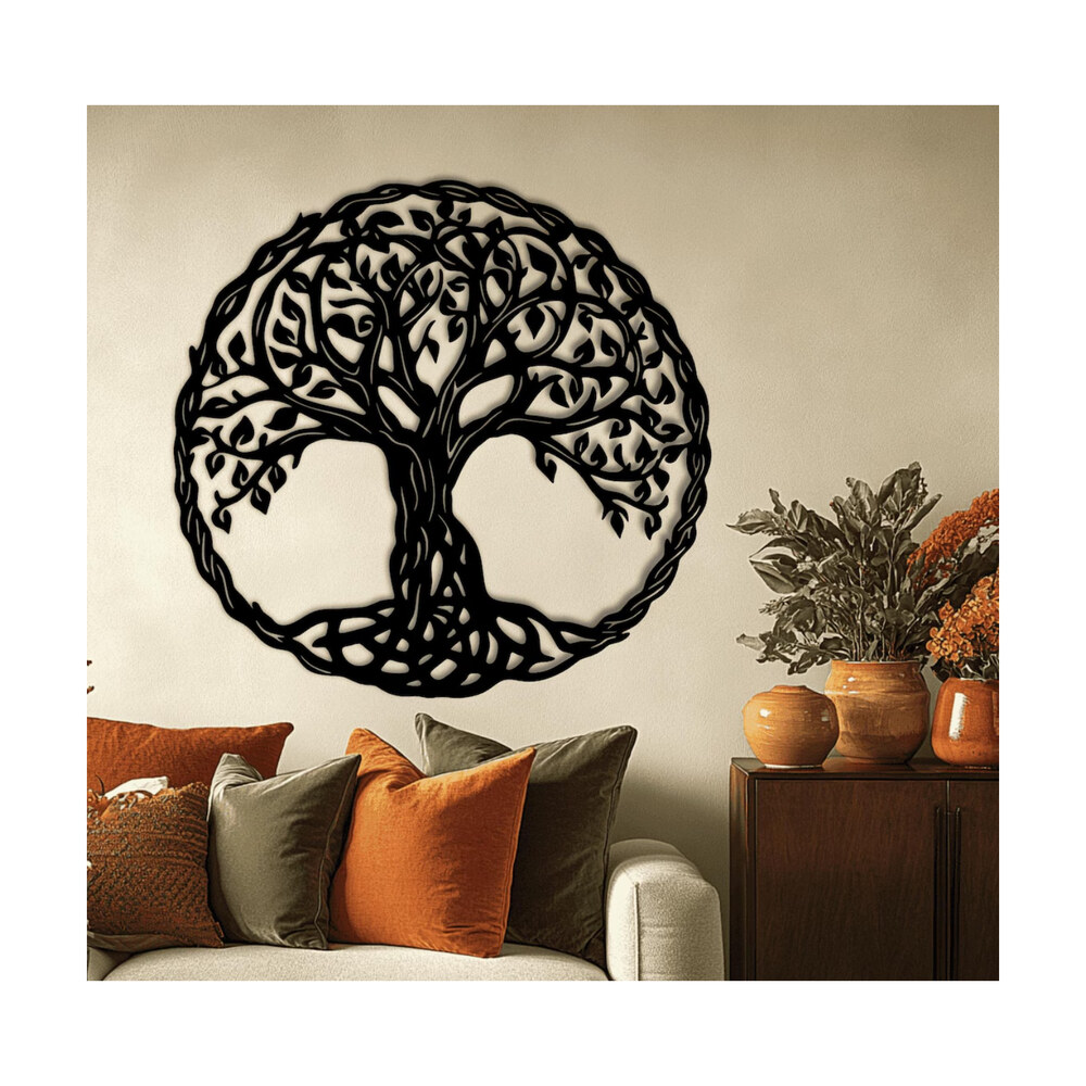 Decor de perete din metal Pomul vieții Tree7, rotund, 50 cm, negru Decor de perete din metal Pomul vieții Tree7, rotund, 50 cm, negru