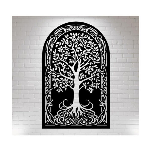 Decor de perete din metal Pomul vieții Tree8, 60 × 40 cm, negru