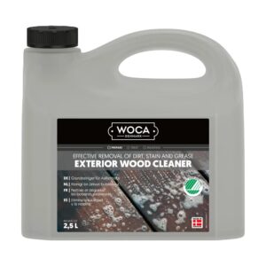 Canistră de 2,5 l Woca Exterior Wood Cleaner, detergent care îndepărtează murdăria, petele și grăsimea de pe lemnul de exterior