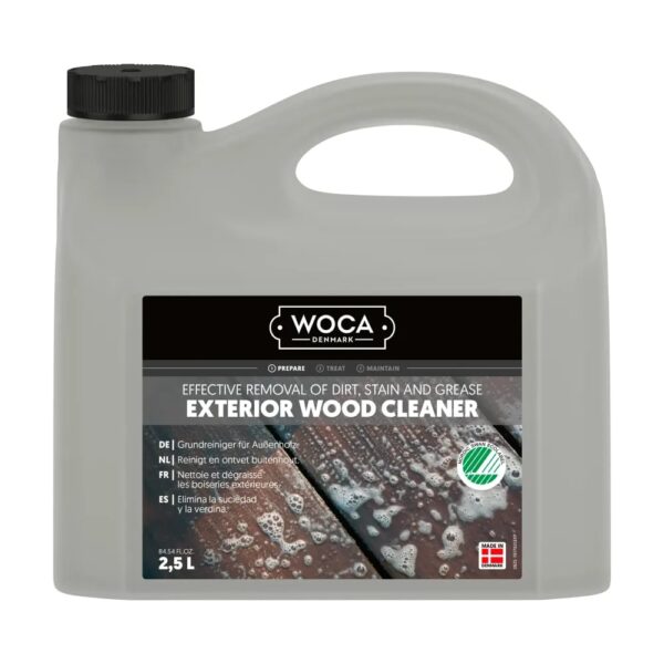 Canistră de 2,5 l Woca Exterior Wood Cleaner, detergent care îndepărtează murdăria, petele și grăsimea de pe lemnul de exterior