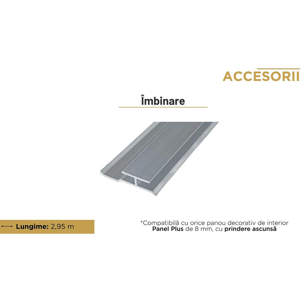Profil de îmbinare ascunsă din aluminiu pentru panouri de 8 mm Profil de îmbinare ascunsă din aluminiu argintiu, lung de 2,95 m, pentru panouri decorative de 8 mm