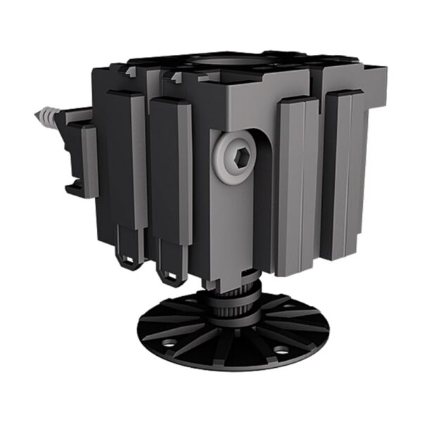 Element de prindere a plintei Top Cube, negru, pe capul unui plot reglabil, cu șurub hexagonal și clemă laterală