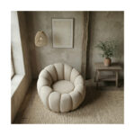 Fotoliu Gaspar Crem din stofă buclată 95x95x60 cm — imaginea 2