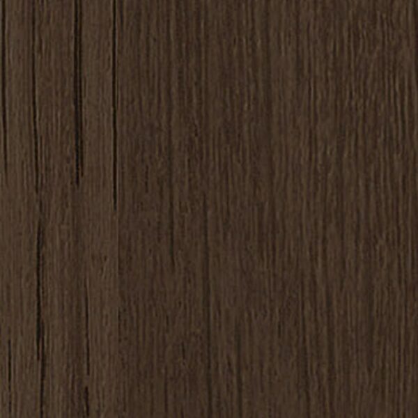 Decorul Fundermax 0824 Brown Bistro Oak de aproape: stejar brun închis, cu fibră pronunțată și câteva crăpături negre