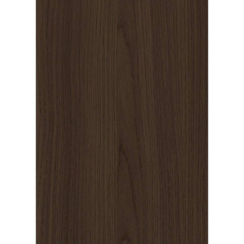 Mostră verticală a decorului Fundermax 0824 Brown Bistro Oak, pe alb: stejar brun-ciocolatiu cu fibra fină și dreaptă Mostră verticală a decorului Fundermax 0824 Brown Bistro Oak, pe alb: stejar brun-ciocolatiu cu fibra fină și dreaptă