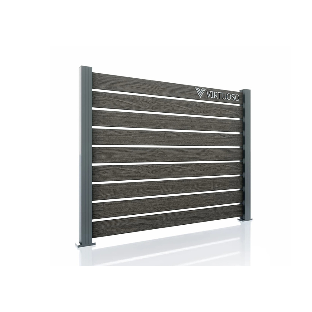 Panou de gard Ares gri intens Panou de gard Ares gri intens cu plăci orizontale texturate și stâlpi de aluminiu antracit