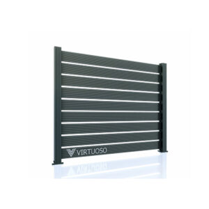 Panou de gard WPC Ares Hard Strips gri intens, cu plăci orizontale în ramă de aluminiu
