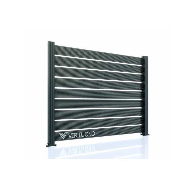 Panou de gard WPC Ares Hard Strips gri intens, cu plăci orizontale în ramă de aluminiu