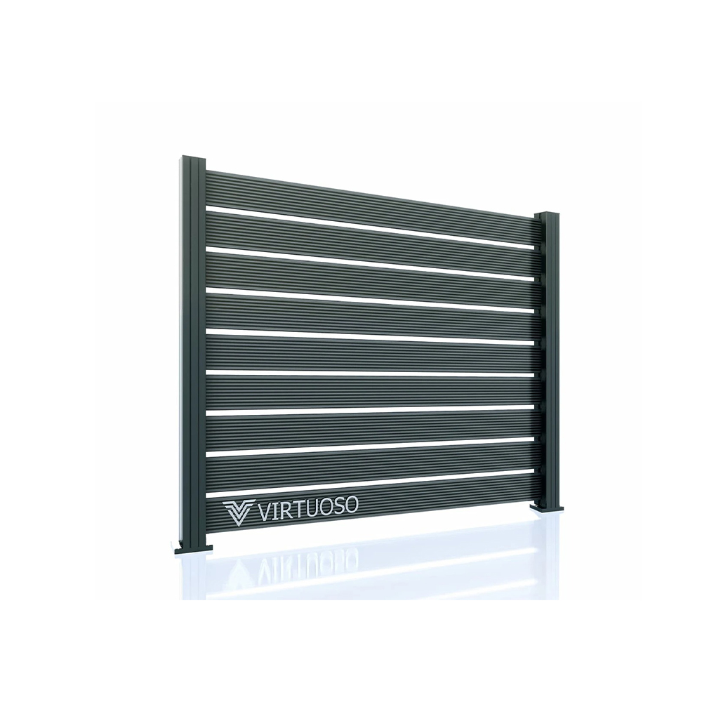 Gard WPC Ares Hard Strips gri intens, panou Panou de gard WPC Ares Hard Strips gri intens, cu plăci orizontale în ramă de aluminiu