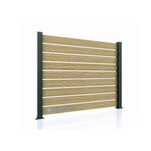 Panou de gard Ares Light Wood cu plăci bej cu fibră de lemn și stâlpi de aluminiu antracit